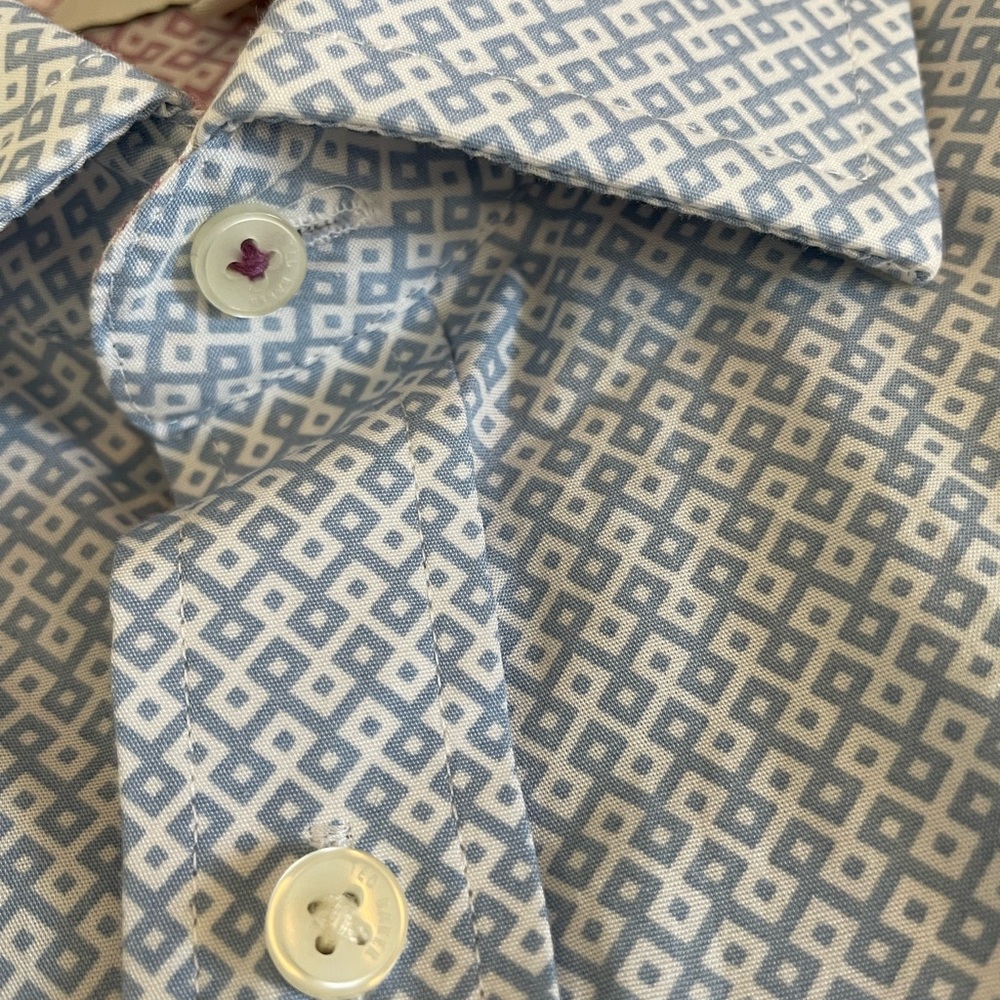 TED BAKER Endurance Print Contrast Placket Sport Shirt in Blue Size 14.5 $165 - Picture 7 of 8
